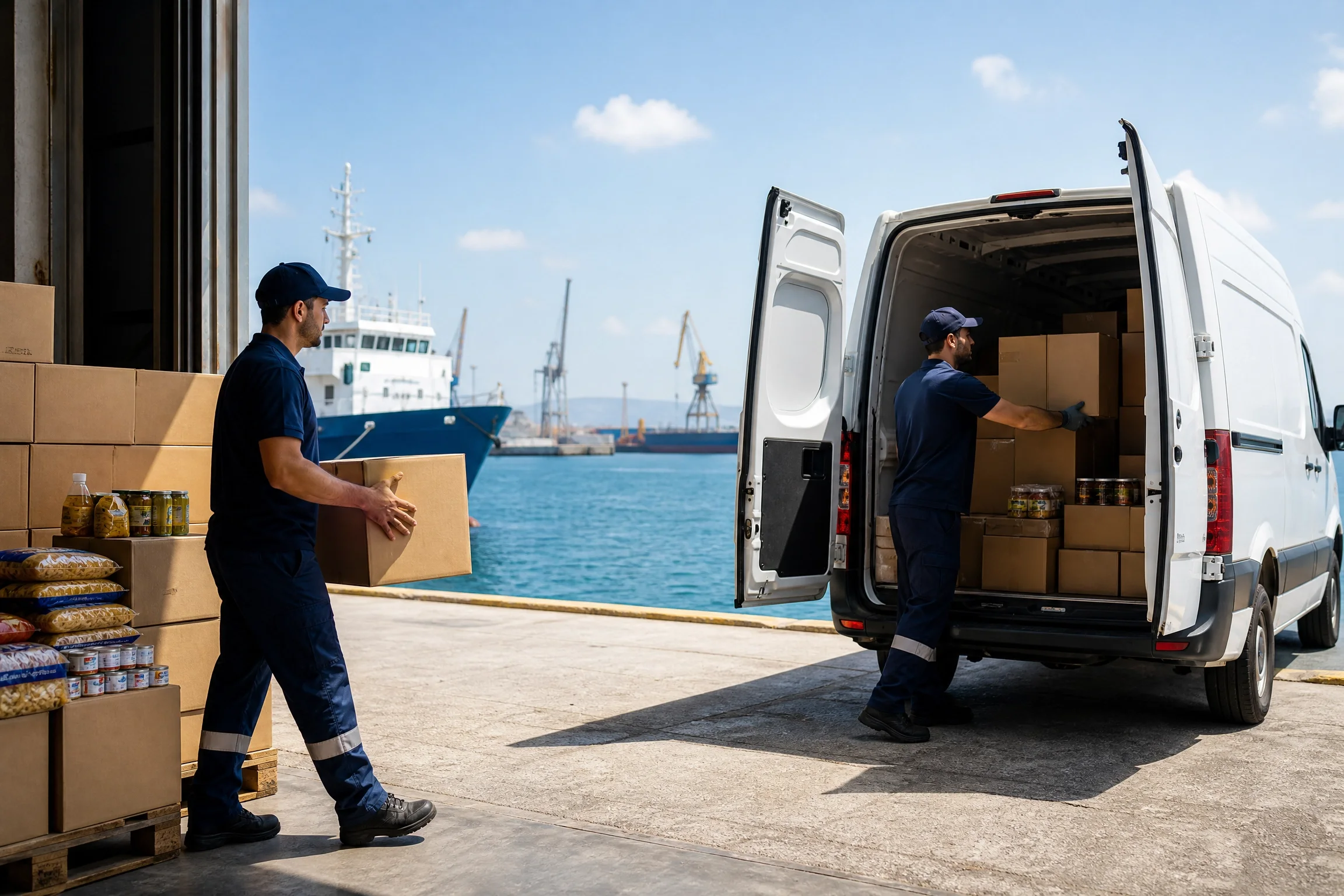 Dry provisions being loaded onto supply vehicle